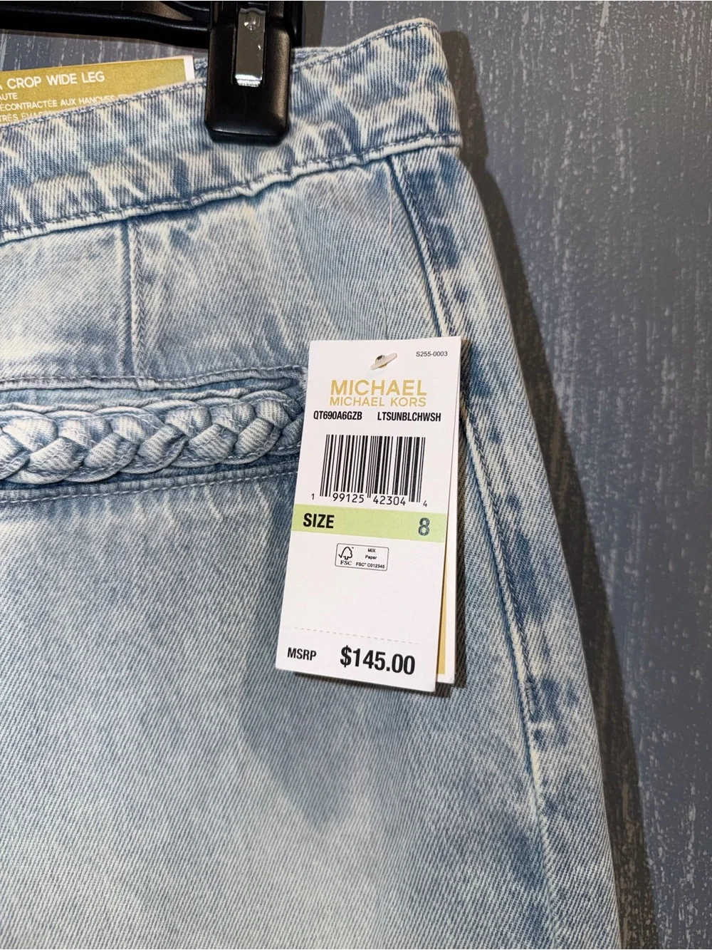 Michael Michael Kors Selma Crop Wide Leg Jeans Size 8 NWT Light Wash